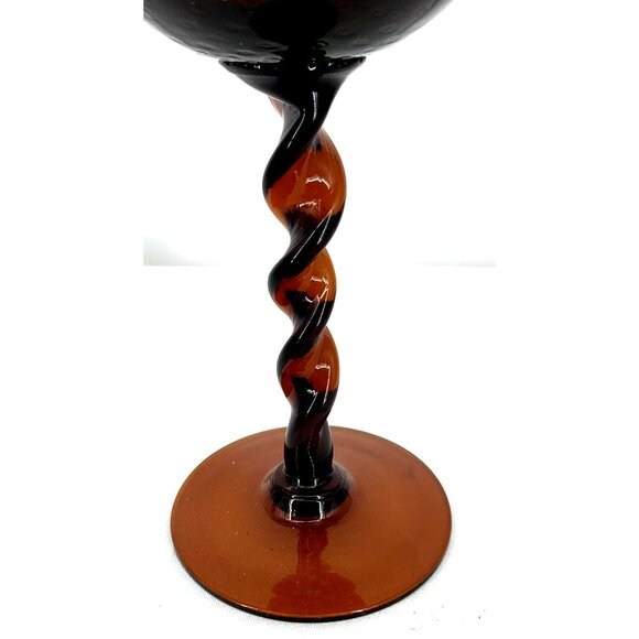 Empoli Candleholder Art Glass Optic Ribbed Twisted Stem Amber Italy 11.75" Tall - Picture 3 of 9